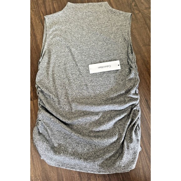 Calvin Klein Women's Sleeveless Metallic Mock-Neck Knit Top Gray Silver Large - Picture 3 of 6